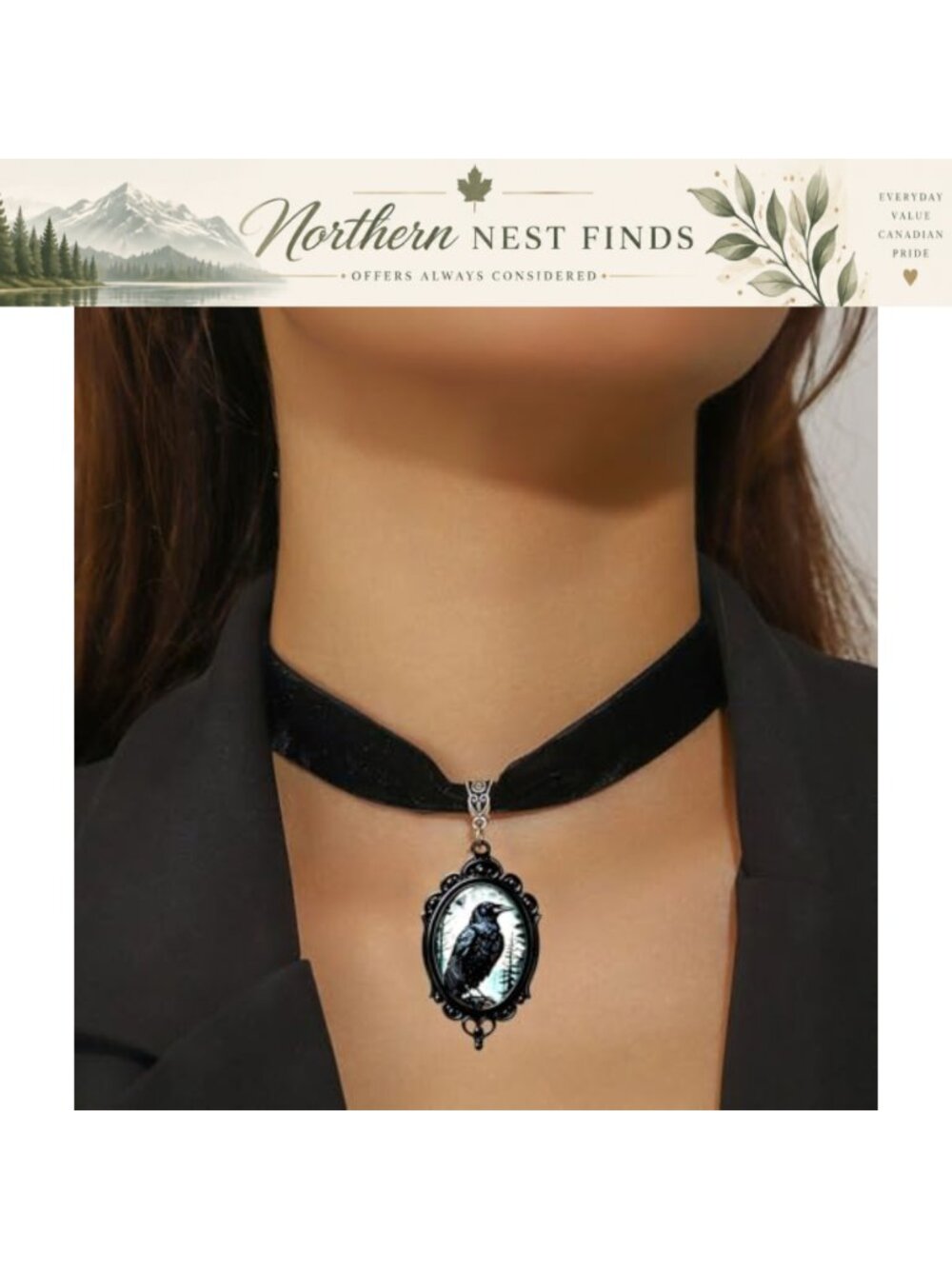 Velvet Raven Cameo Choker Necklace Crystal Glass Victorian Gothic Punk - Picture 2 of 5